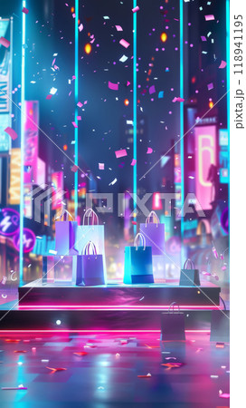 Black Friday Shopping Bags with Neon Lights Black Friday Shopping Bags with Neon Lights 118941195