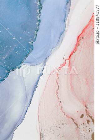 Abstract watercolor artwork featuring blended blue and red hues with a smooth white background, showcasing fluid design elements 118941577