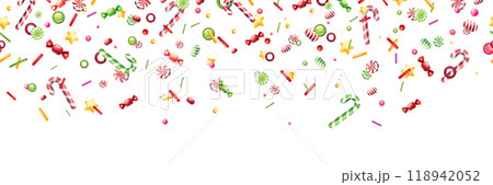 Christmas candy seamless border, vector holiday sweets sprinkle texture, traditional New Year food.  118942052
