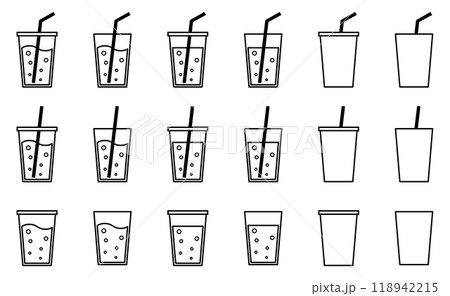 様々な形の飲物、ドリンク、ジュースのベクターイラストセット 118942215