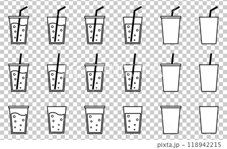 様々な形の飲物、ドリンク、ジュースのベクターイラストセット 118942215