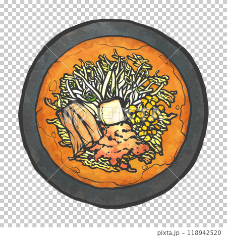 味噌ラーメンの手書き筆絵風イラスト 味噌ラーメンの手書き筆絵風イラスト 118942520