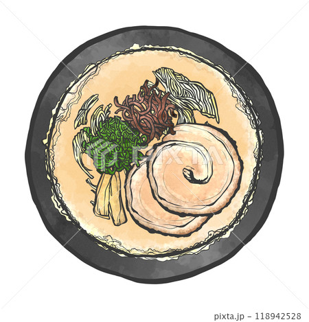 豚骨ラーメンの手書き筆絵風イラスト 豚骨ラーメンの手書き筆絵風イラスト 118942528
