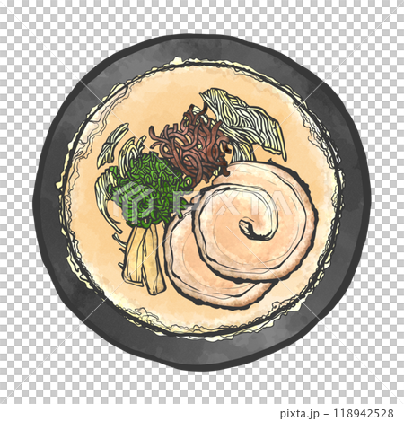 豬骨拉麵手寫筆畫風格插畫 豬骨拉麵手寫筆畫風格插畫 118942528