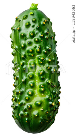 A fresh  cucumber showcasing its natural texture and color, ideal for salads and culinary presentations 118942663