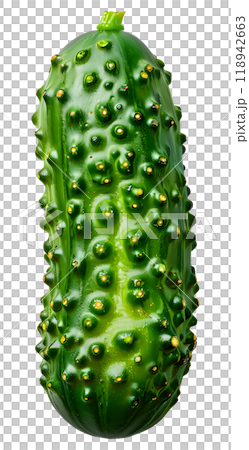 A fresh  cucumber showcasing its natural texture and color, ideal for salads and culinary presentations 118942663