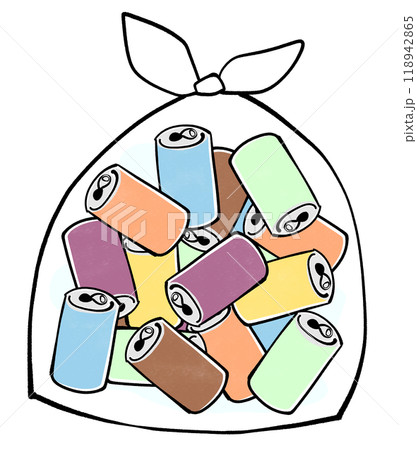 空き缶がたくさん入ったゴミ袋のイラスト 118942865