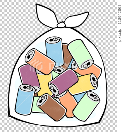 空き缶がたくさん入ったゴミ袋のイラスト 118942865
