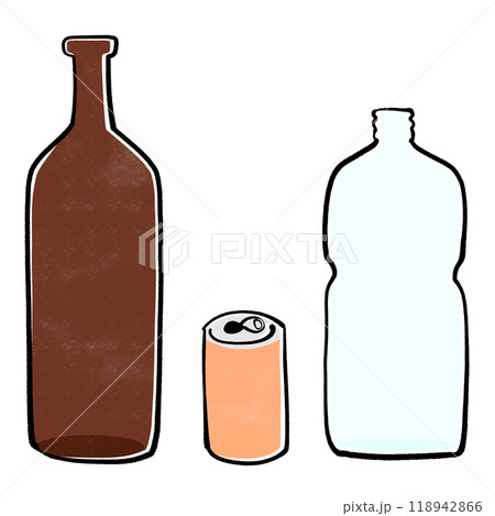 空き瓶、空き缶、空きペットボトルのイラスト 空き瓶、空き缶、空きペットボトルのイラスト 118942866