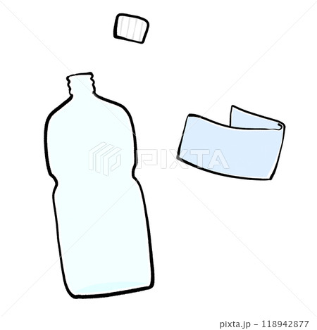 ペットボトルのラベルとキャップをを取るイメージイラスト ペットボトルのラベルとキャップをを取るイメージイラスト 118942877