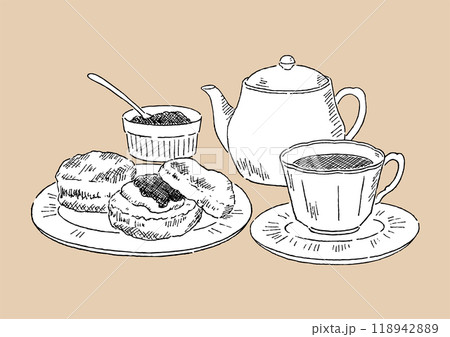 紅茶とスコーンペン画 118942889