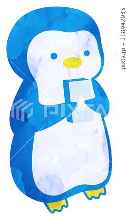 イラスト素材　水を飲むペンギン　水彩 118942935