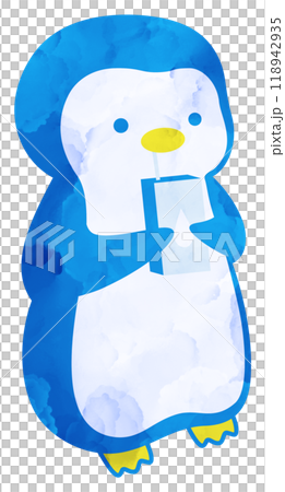 イラスト素材　水を飲むペンギン　水彩 118942935
