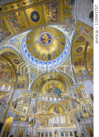 Ornate interior of the Church of Saint Sava, Serbian Orthodox church in Belgrade, Serbia 118943707