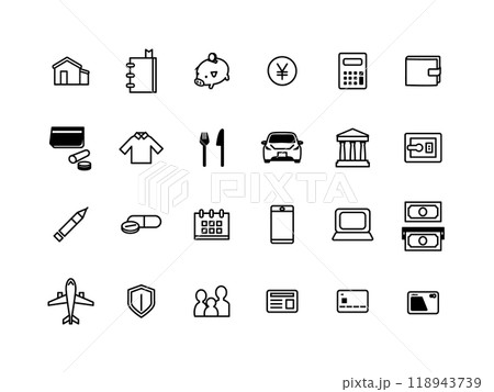 家計に関するアイコンセットモノクロタイプ 118943739