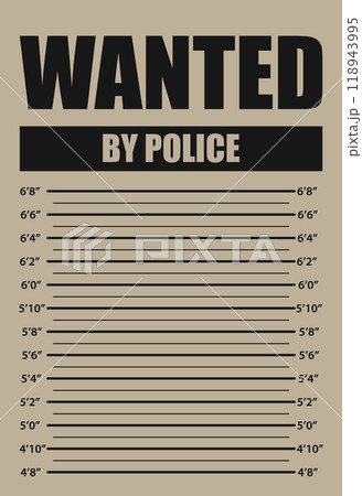 Wanted by police, banner with mugshot template scale inch Wanted by police, banner with mugshot template scale inch 118943995