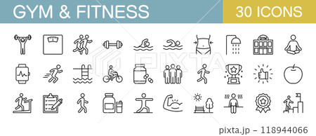 ジムやフィットネス、筋トレに関するアイコンセット ジムやフィットネス、筋トレに関するアイコンセット 118944066
