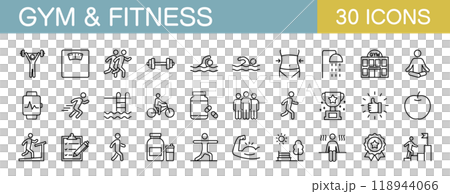 ジムやフィットネス、筋トレに関するアイコンセット ジムやフィットネス、筋トレに関するアイコンセット 118944066