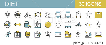 ダイエットに関するアイコンセット　カラー 118944751