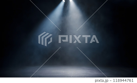 Empty Dark Stage with Spotlights and Fog for Dramatic Scene or Performance Background_1 Empty Dark Stage with Spotlights and Fog for Dramatic Scene or Performance Background_1 118944761