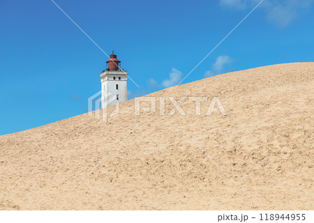 Rubjerg Knude Lighthouse on the coast of the North Sea in the Jutland in northern Denmark. 118944955