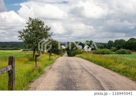 Road in the countryside and cloudy sky on a summer day. 118945041