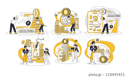 Cryptocurrency vector illustration. Digital, fabric, weaves tapestry financial possibilities as cryptocurrency threads needle innovation. Bitcoin, blockchain and cryptocurrency concepts 118945451