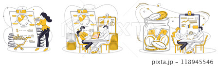 Capital management vector illustration. Build fortress financial stability with bricks strategic capital development Business success is tapestry woven by threads effective capital management 118945546