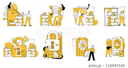 Work with data vector illustration. In landscape information, work with data is compass navigating uncertainty Analytics is secret sauce transforms raw data into strategic intelligence 118945588