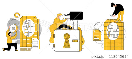 Work with data vector illustration. Technology and analytics dance together, orchestrating symphony business success In landscape information, analytics is compass navigating uncertainty 118945634
