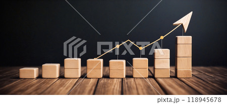 Wooden blocks forming increasing graph showing business growth Wooden blocks forming increasing graph showing business growth 118945678