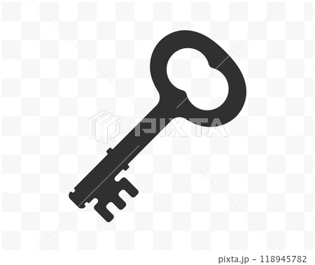 Old antique key icon symbol. Gothic medieval key logo sign. Vector illustration image. Isolated on white background. Old antique key icon symbol. Gothic medieval key logo sign. Vector illustration image. Isolated on white background. 118945782