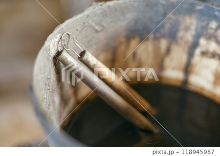 Close up Tools for forming clay on background 118945987