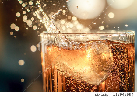 グラスに注いだソーダと弾ける水滴_1 118945994