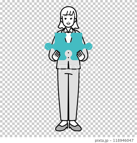 パズルを持つビジネスパーソンのイラスト　全身 118946047