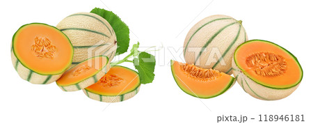 Cantaloupe melon isolated on white background with full depth of field, 118946181