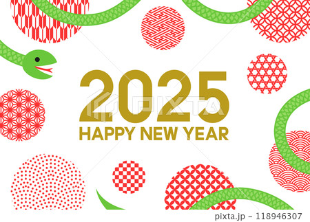 蛇と和柄の円のフレームの年賀状 118946307