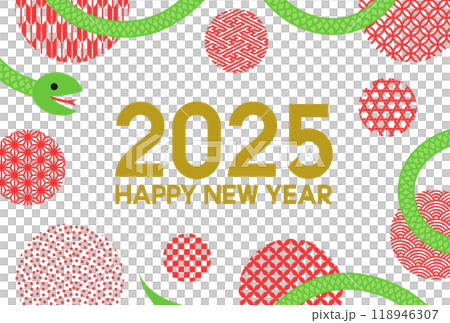 New Year's card with a snake and a Japanese pattern circle frame 118946307