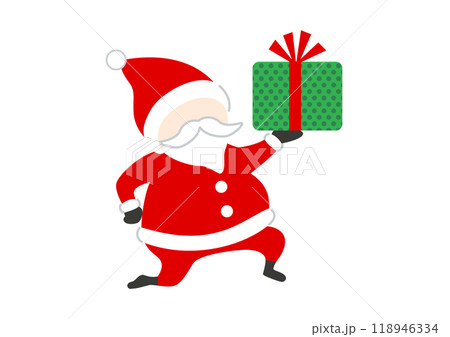 プレゼントを渡すシンプルなサンタクロースのフラットイラスト 118946334