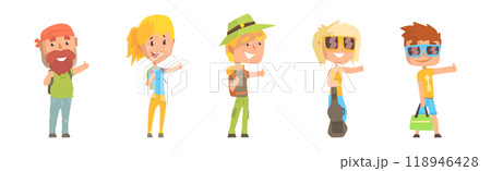 People Character Hitchhiking Standing with Backpack Catch Car Vector Set People Character Hitchhiking Standing with Backpack Catch Car Vector Set 118946428