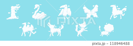 Animal in Shape of Clouds in Blue Sky Vector Set 118946488