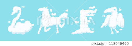 Animal in Shape of Clouds in Blue Sky Vector Set 118946490
