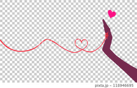 Silhouette of a woman's hand tying the red thread of fate 118946695