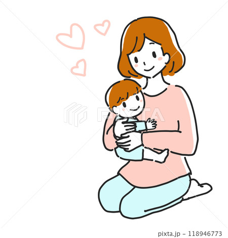 笑顔で赤ちゃんを抱っこするママのイラスト 118946773