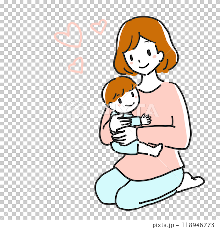 笑顔で赤ちゃんを抱っこするママのイラスト 118946773