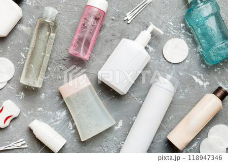 Mockup for bathing products top view flat lay, spa razor, toothpaste, soap, gel and other various accessories. Cosmetics for skin health. Bath Mockup for your logo Mockup for bathing products top view flat lay, spa razor, toothpaste, soap, gel and other various accessories. Cosmetics for skin health. Bath Mockup for your logo 118947346