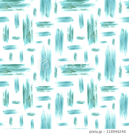 Monochrome abstract turquoise watercolor brush strokes seamless pattern. Colored hand painting stripe stains illustration for textile design, package, backdrop, wrapping paper 118948248