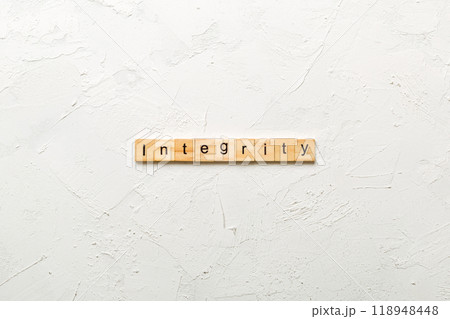integrity word written on wood block. integrity text on table, concept 118948448