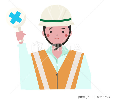 罰の札を持つヘルメットの男性。ベクターイラスト	 118948695