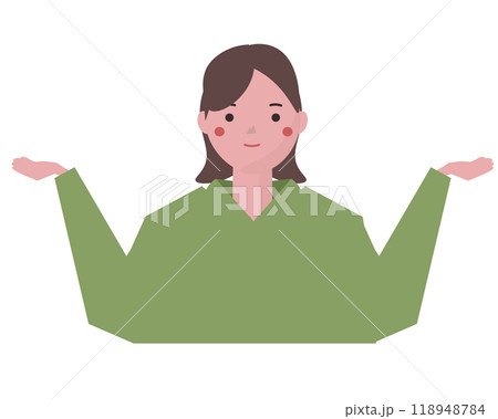 両手を広げて2つを比べる女性。ベクターイラスト	 118948784